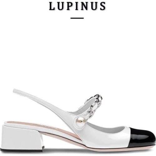 Patent Leather Mary Jane Shoes Women Retro Chunky Heels One Strap Sandals Women 2021 Spring Round Toe Slingback Women Shoes