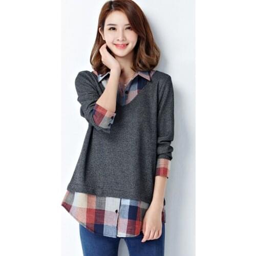 Tunic Womens Plus Size Clothes Long Sleeve Fashion Woman Blouses Kimono Lady Plaid Patchwork Blouse Shirt Women Tops