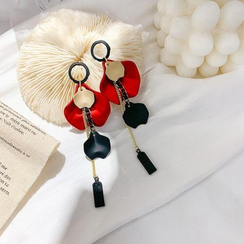 USTAR Red Green Flower Long Tassel Drop Earrings for Women Female Bohemia Dangle Earrings New Fashion Jewelry Gifts Accessories