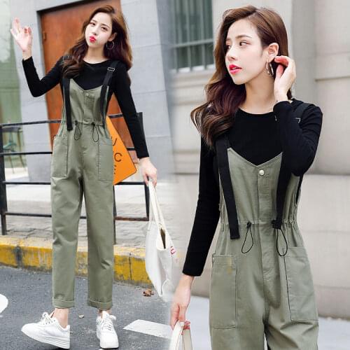 Womens New Overalls Korean Version Loose Casual Straight High Waist All-match Thin Suspenders Wide Leg Overalls