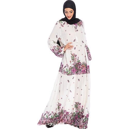 Elegnat Muslim Print Abaya Maxi Dress Vestidos Long Robe Gowns Kimono Ramadan Eid Islamic Tesettur Elbise Worship Service