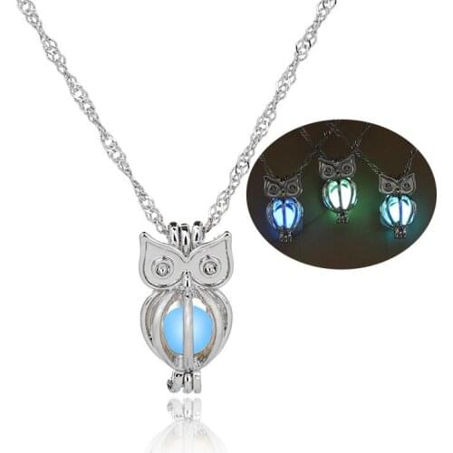 Mermaid Owl Women Pendant Necklace Luminous Stone Pendant Jewelry Gift for Women Long Chain Necklace for Halloween