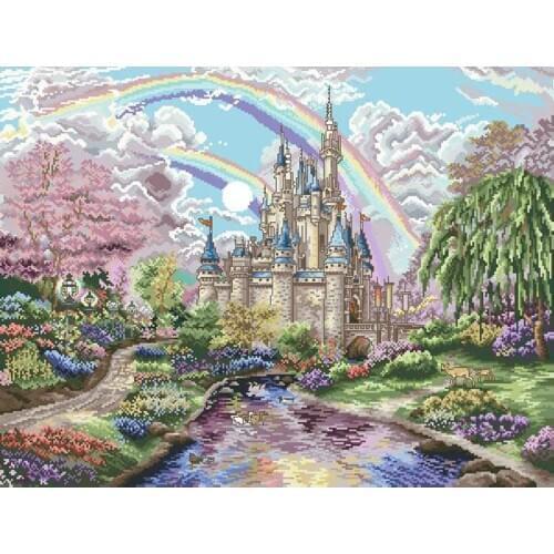 Gold Collection Lovely Counted Cross Stitch Kit The Art of princess dream Castle Rainbow fantasy Landscape Swan