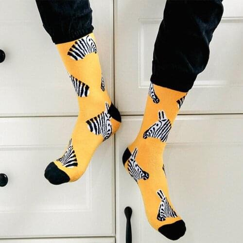 1PC Four Seasons Cotton Socks Middle Tube Geometric Pattern Mens European And American Street Skateboard Cartoon