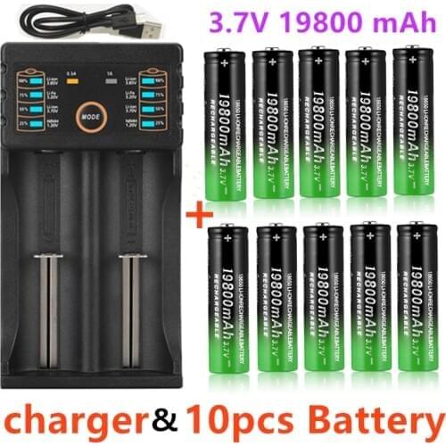100% New 18650 Lithium Batteries Flashlight 18650 Rechargeable-Battery 3.7V 19800 Mah for Flashlight + USB charger