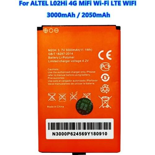 2Pcs/Lot New 3.7V 2050mAh M20 For ALTEL L02Hi 4G MiFi Wi-Fi роутера LTE WIFI Router Hotspot Modem Battery