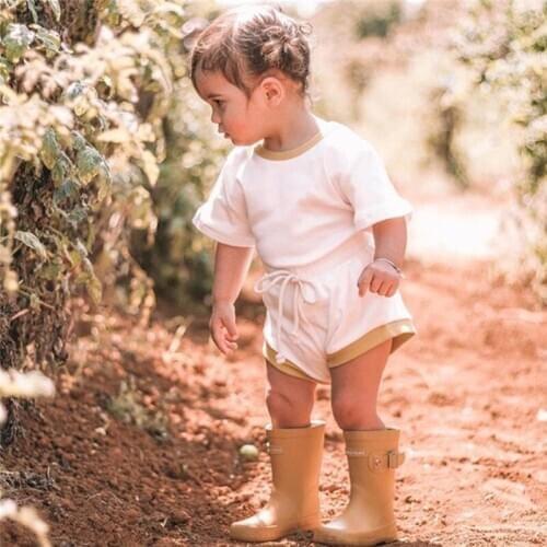 2020 Baby Summer Clothing Infant Baby Girl Boy Clothes Short Sleeve Tops T-Shirt+Shorts Pants Ribbed Solid Outfits 0-3T