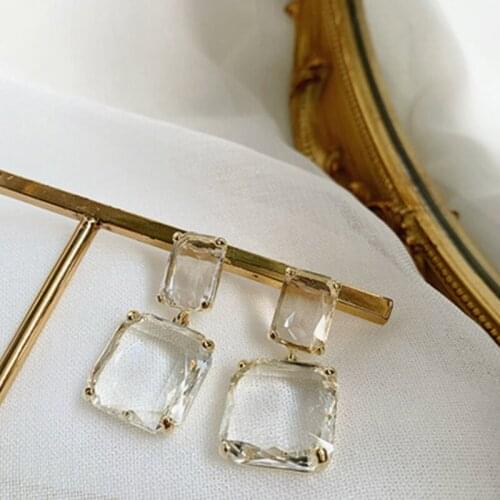 2020 New Arrival Trendy Rhinestone Transparent Geometry Square Drop Earrings For Women Fashion Exaggerated Party Jewelry Gifts