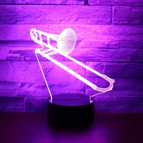 3D LED Night Light Musical Instruments Trombone Horn with 7 Colors Light for Home Decoration Lamp Amazing Visualization