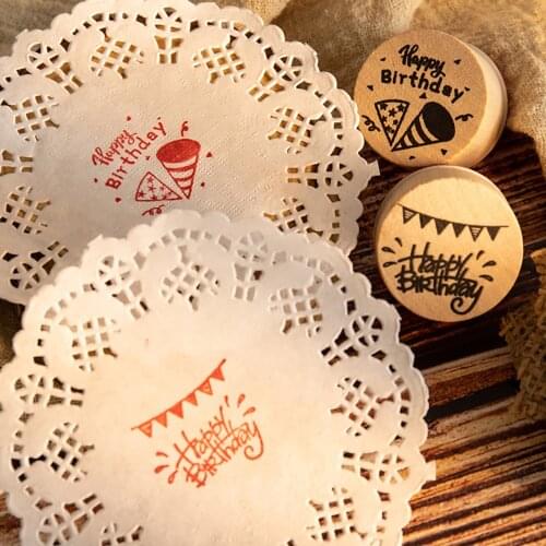 6Pcs Happy Birthday Wood Stamps DIY Scrapbooking Party Wooden Rubber Stamp Craft Supplies Handmade Wooden Stamp for Home Decor