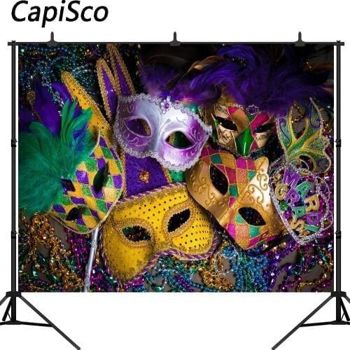Capisco Carnival Mardi Gras Colorful Mask Poster Masquerade Seamless Vinyl Photography Backdrop Photo Background Studio Props