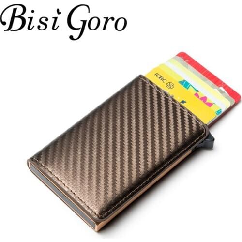 BISI GORO Carbon Fiber Protector Credit Card Holder RFID PU Leather Single Box Wallet Slim Card Case 2020 New tarjetero hombre