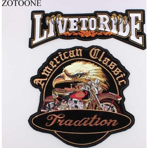 ZOTOONE Big Motorcycle Patch for Clothing Punk Biker Patch Iron on Embroidered Live To Ride American Classic for Jean Jackets B