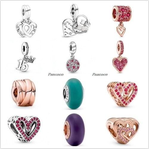 Authentic 925 Sterling Silver 15th Birthday With Crystal Pendant Charm Beads Fit Pandora Bracelet & Necklace Jewelry