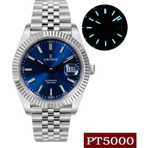 Cronos Luxury Mens Mechanical Watch PT500 Movement Automatic Watch Stainless Steel Bracelet PVD 200m Waterproof Diver Watch