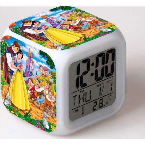 Princess Snow White And The Seven Dwarfs Pvc Model Doll Toy Princess Alarm Clock With LED Flash Light Toy For Kids Birthday Gift