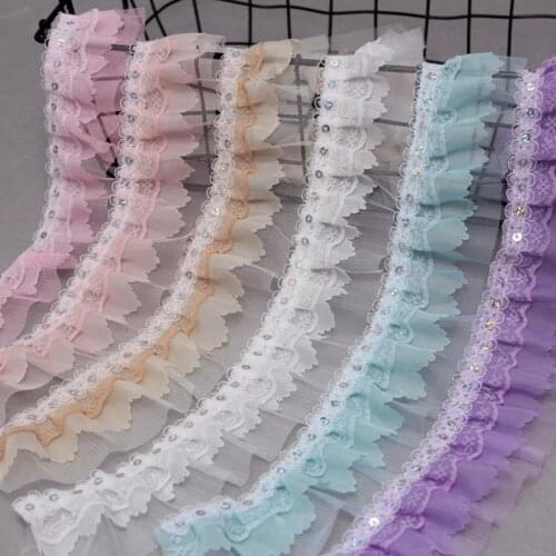 Colorful chiffon lace fabric folds lace ribbon 5cm wide for children dress hem DIY clothing decoration needlework accessories