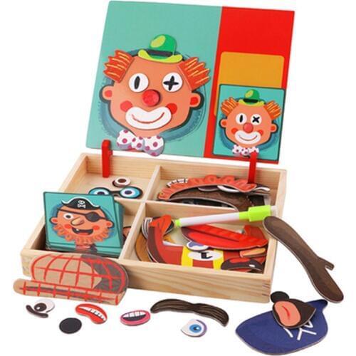Wooden Children Educational Pretend Play Learning Toys Magnetic Puzzle Wood Toy Face Features Dress Up Games Puzzles Wooden Toys
