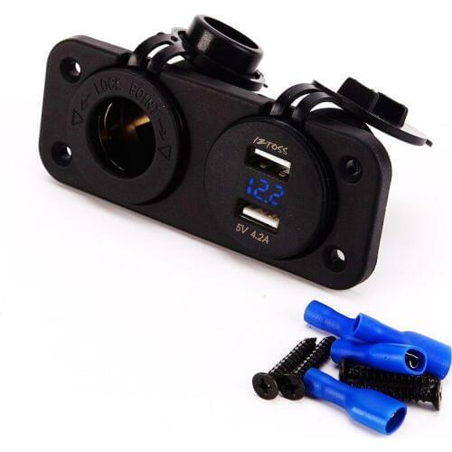 Dual Cigarette Lighter Socket 12V USB 4.2A Adapter digital volmeter for for Motorcycle Car Boat Marine Carvan
