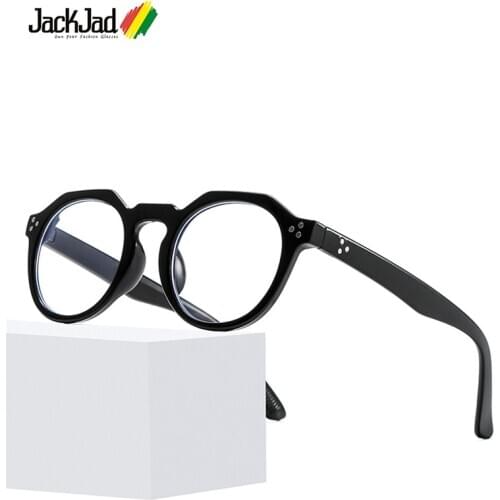 JackJad 2021 Anti Blue Vintage Classic Round Style Men Women Plain Glasses Three Dots Rivets Cool Eyewear Frame Eyeglasses 3395