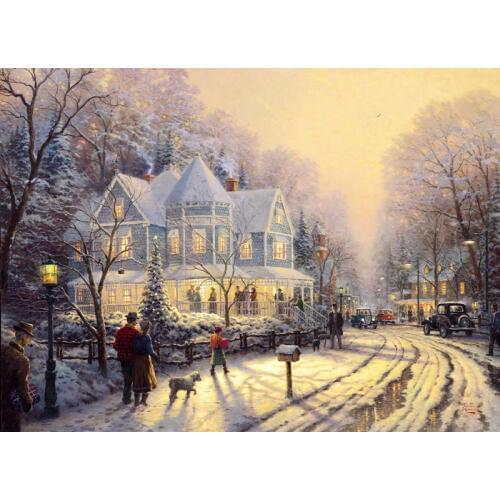 Free shipping classical Thomas house people night snow scenery canvas prints oil painting printed on canvas decoration picture
