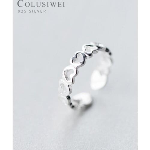 Colusiwei 925 Sterling Silver Heart To Heart Adjustable Finger Rings for Women Fashion Wedding Engagement Statement Jewelry