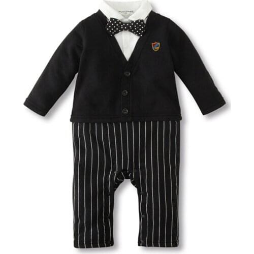Fantasia Baby Body 100% Cotton Black and Grey Trimmed Baby Boy Clothes Gentleman Jumpsuit Romper 1pcs HB008