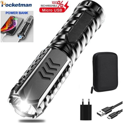 60000LM Pocketman LED Flashlight USB Rechargeable Flashlights Built-in Battery Torch Waterproof Flashlight Portable Hand Light
