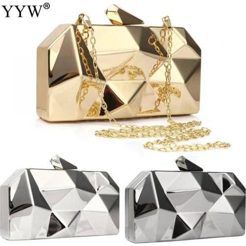 Metal Evening Bag Solid Color Iron Geometric Irregular Shape Crossbody Bag Pure Color For Wedding Or Party Clutch Purse Woman