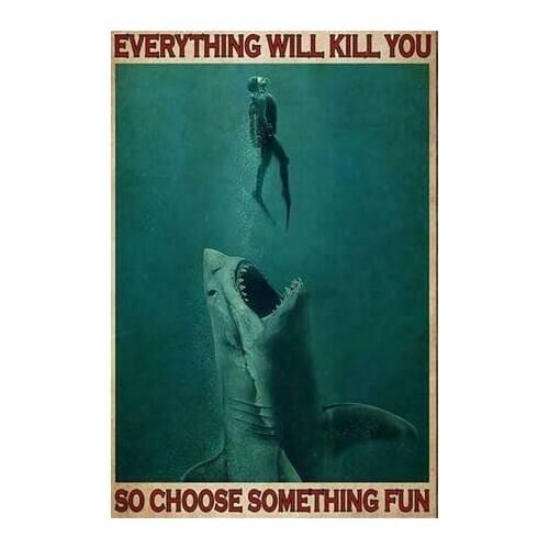 Metal Sign Go Diving with Shark Tin Signs New Year Easter Wall Bar Pub Family Cafe Signs Men Cave Best Gifts for Friends