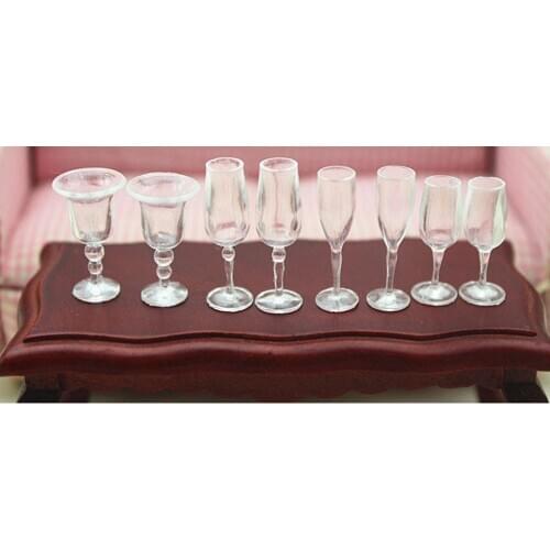 Dollhouse Miniature Wine Glasses Goblets for Doll Bar, Kitchen, Dining Room Decor - Pack of 8