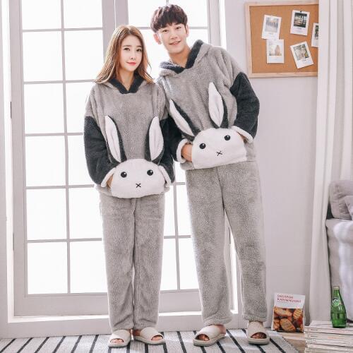 Cartoon Sleepwear Pajamas sets women Cosplay Pyjamas men pijama masculino Hooded long wool sleepwear Winter warm thicker