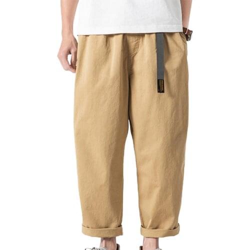 60%HOTSolid Color Multi Pockets Belt Lettter Print Men Cargo Pants Harem Pants Streetwear for Sports