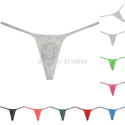 Mens Tempting Jacquard Jockstrap Pouch T-back Lace String Thong Underwear