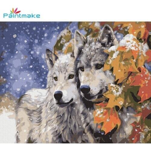 Paintmake Animal DIY Painting By Numbers Drawing Kits Wolf Oil Hand Painted On Canvas snow For Home Decor Art Picture