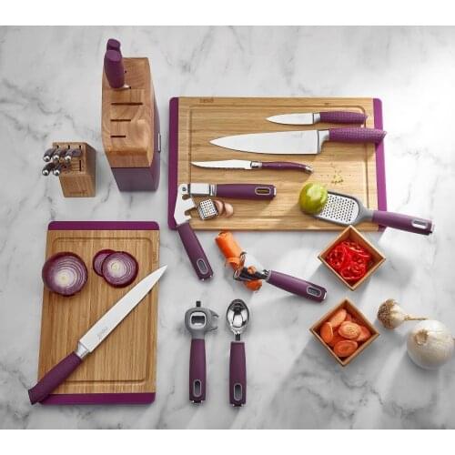 Neva N2559 Sweet 5 Piece Kitchen Utensil Set-Purple color. lid opener, fruit and vegetable peeler, ice cream scoop, hand grater