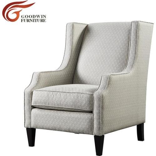 Cheap solid wood salon chair recliner of leisure chair and hotel lobby single grey color sofa chair WA447
