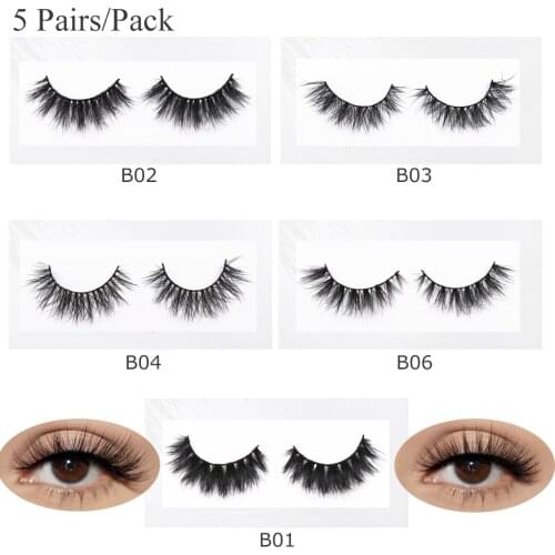 5 Pairs Lite Mink Lashes Wispy 3D Mink Eyelashes Wholesale False Eyelashes For Hooded Eyes Fluttery Mink Eyelashes Makeup Lashes