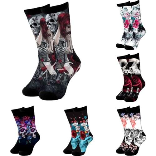 Skull Dance With Girl Rose 3D Fashion Long High Socks Cycling Casual Novelty Men Women Cotton Funny Colorful Leg Calf Cotton-6