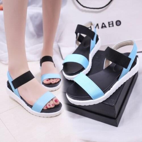 2021 Summer New Style Flat Sandals Female Korean Student Waterproof Platform Fish Mouth Elastic Band Fashion Womens Shoes