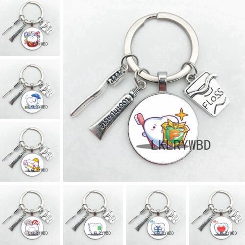 New Dentist Pendant Keychain Mini Toothbrush Toothpaste Floss Bag Pendant Keychain Dental Assistant Dentist Memorial Gift