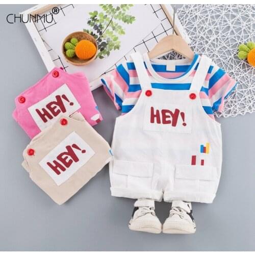 Baby Clothes Summer Girls Clothing Sets Active Striped Top + Suspender Short 2pcs Suit Children Clothes For Baby Girls Set