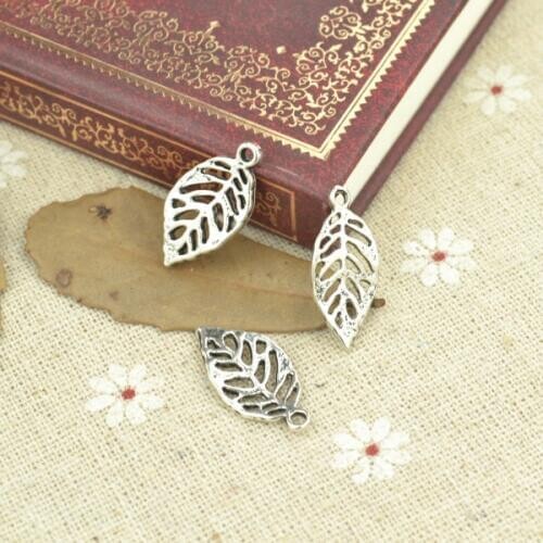 50pcs alloy Tibetan Silver Plated tree leaf Charms Pendants for Jewelry Making DIY Handmade Craft 19*10mm Q366