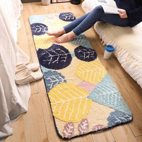 Rectangle Fluffy Carpet Large Size Non-slip Shatter-proof Thick Fluffy Water Absorption Leaf Printed Bedside Entrance Door Mat