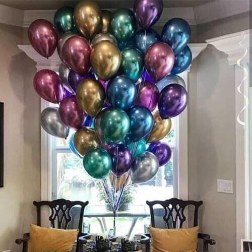 10pcs 12inch Gold Silver Chrome Metallic Latex Balloons Metal Helium Air Globos for Wedding Birthday Party Decoration Supplies