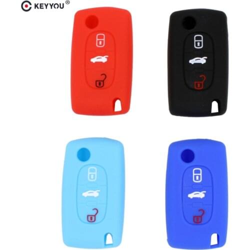 KEYYOU 3 Button Silicone Remote Key Case Holder Protect Cover For Peugeot 206 208 207 3008 308 RCZ 508 408 407 307 4008