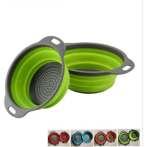 Foldable Silicone Colander Fruit Vegetable Washing Basket Strainer Collapsible Drainer With Handle Kitchen Tools