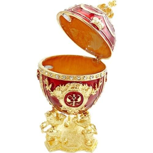 Rhinestone Enameled Easter Egg Jewelry Box Pendant Ring Jewelry Container Case