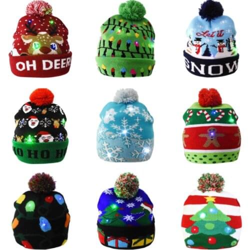 LED Christmas Hats Knitted Hats With Lights Adult Kids Colorful Luminous Xmas Hats Christmas And New Year Decorations