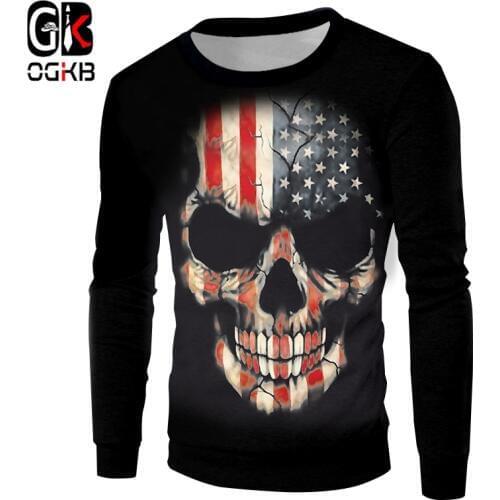 OGKB American Flag Hoodies Women/Mens Cool Skull Printed 3D Sweatshirt Autumn Harajuku Hip Hop Girls Fashion Jumper Drop Ship